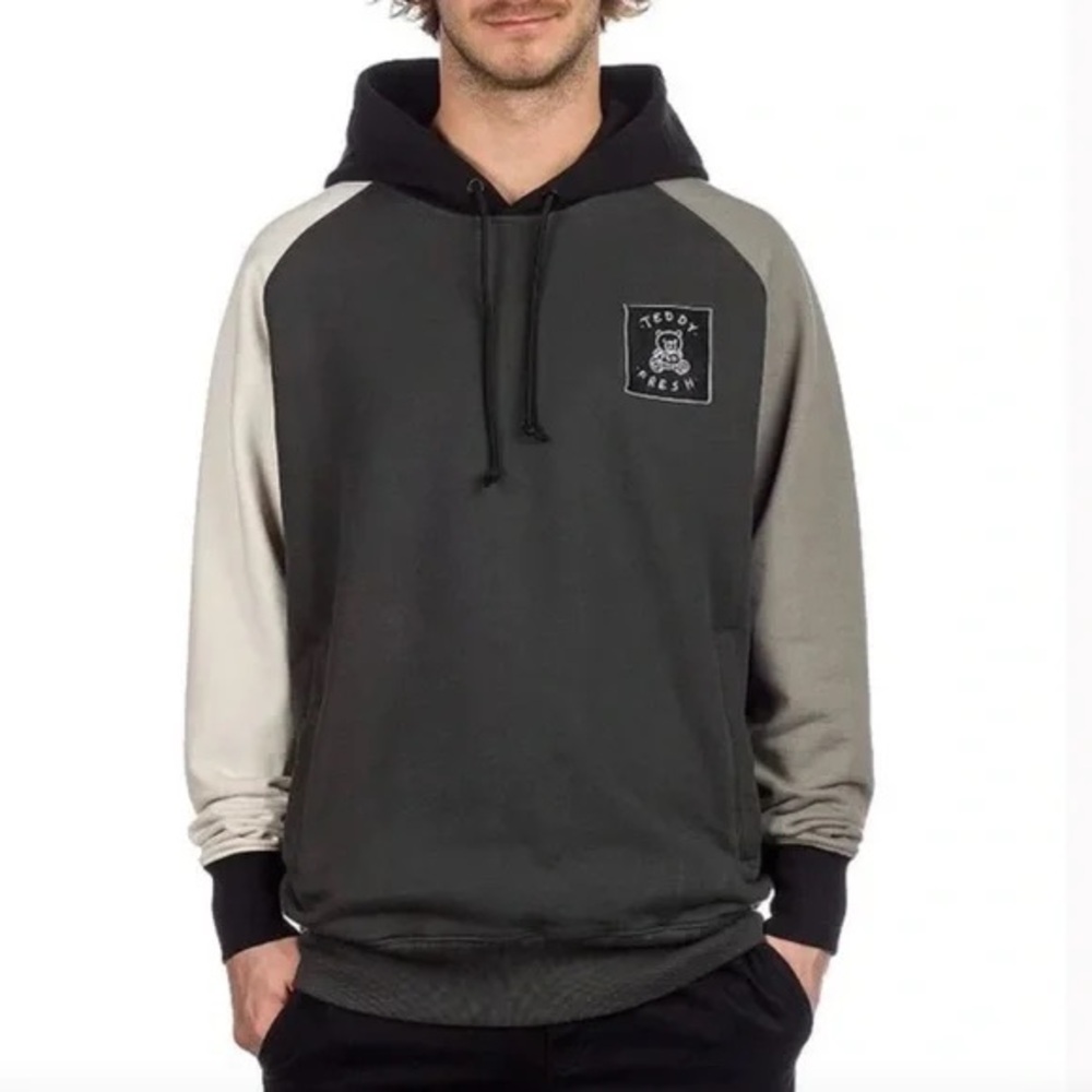 Teddy Fresh Men’s Color-block Hoodie Pullover Green, beige , black size S
